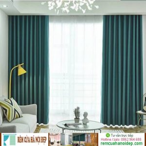 rèm vải màu xanh lá cây cho phòng khách