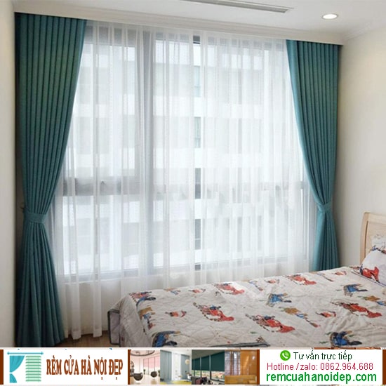 rèm vải màu xanh